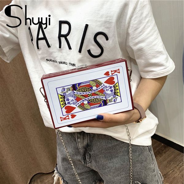 

women's chain shoulder crossbody bag fun poker card leisure fashion letters small square trendy handbags bolsa feminina