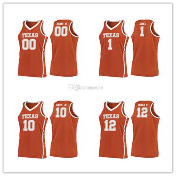 

texas longhorns college 00 james banks iii basketball jersey 1 andrew jones 10 eric davis jr. 12 kerwin roach ii stitched custom number name, Black;red