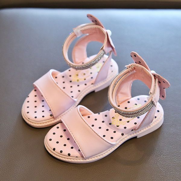 

summer girls fashion casual wave point butterfly pearl princess sandals flat open toe beach shoes non-slip children's sandals, Black;red