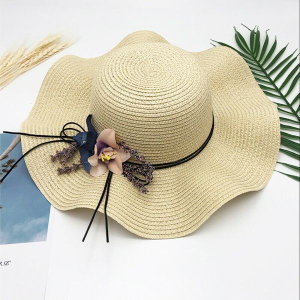 

fashion women holiday outdoor casual flower sun hats foldable large wide brim straw summer beach cap fashion elegant unique hat, Blue;gray
