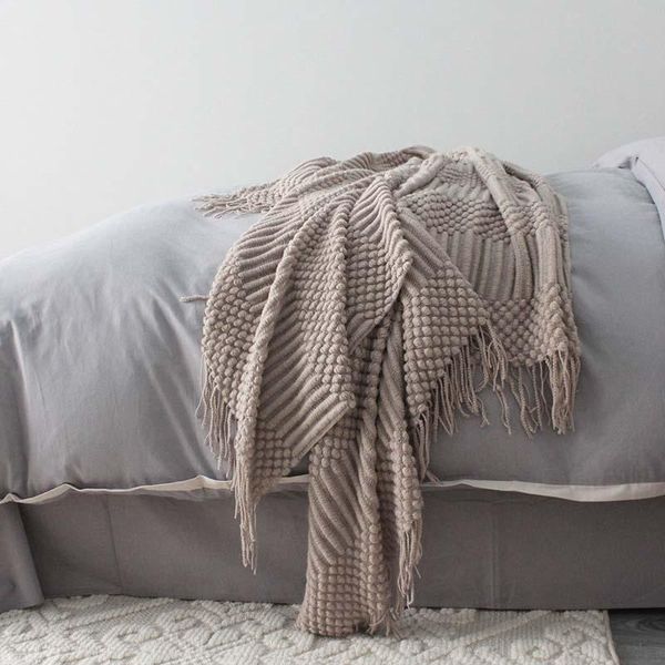 

summer spring knitted air conditioning blankets nap throw blankets nordic style solid color khaki grey blanket for bed sofa