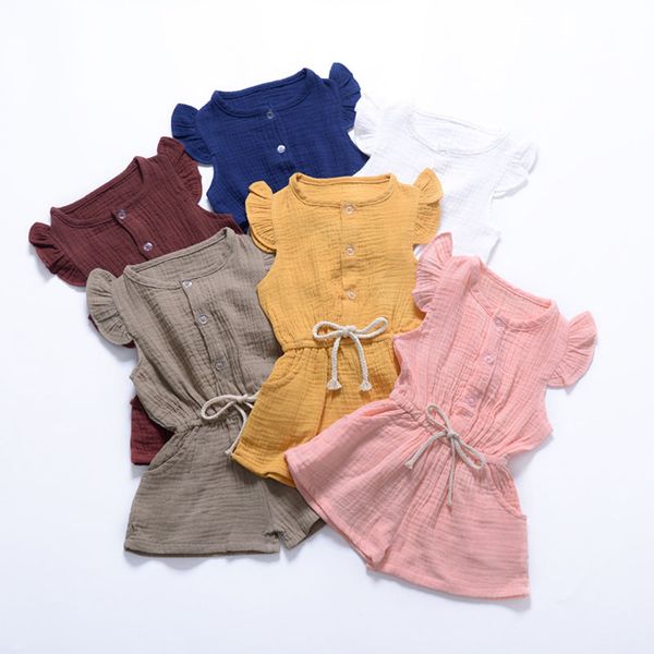 

girls rompers solid 6 design flying рукав бабочка галстук ремень открыть кнопка из хлопковых слоев кружевных комбинезон onesies decks outdfi, Blue