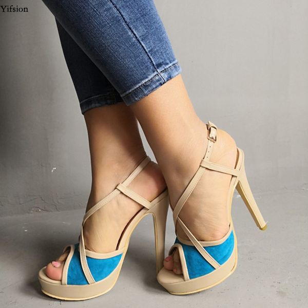 

rontic new fashion women platform sandals stiletto high heels sandals open toe nude casual shoes women us plus size 5-15, Black