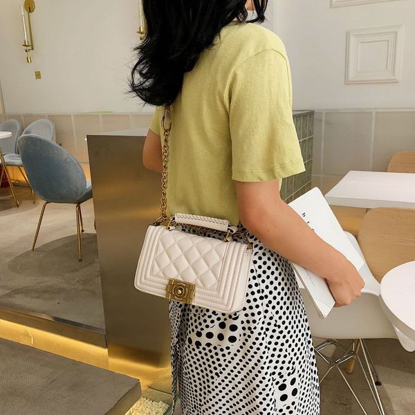 

lingge chain bag women's 2020 new style fashion textured messenger bag square sling