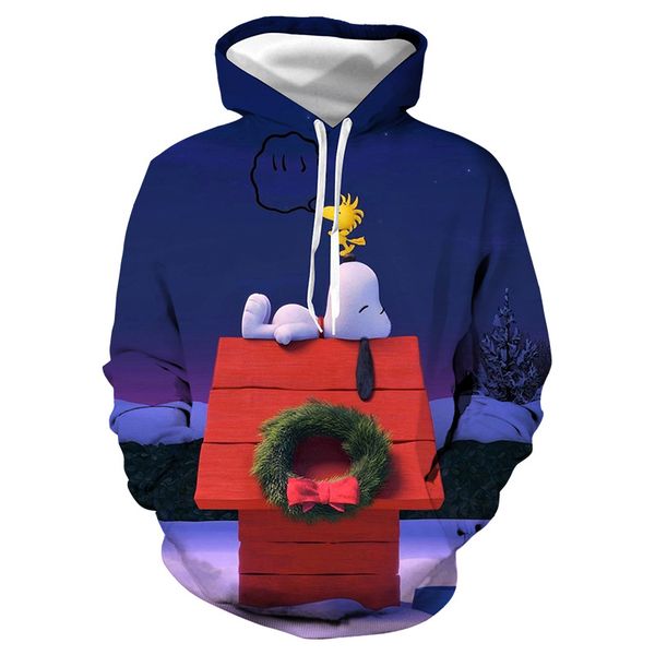 

trend women's hoodies europe and the united states christmas day cartoon 3d printing women's sweater lovers casual sweater wholesa, Black