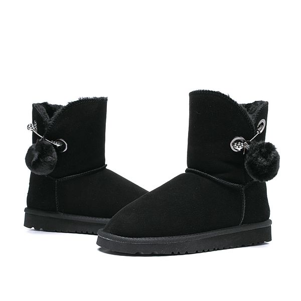 

women boots wgg australia classic snow booties bailey hairball bow tie ankle knee womens girls luxury designer winter boot 36-41 wholesale, Black