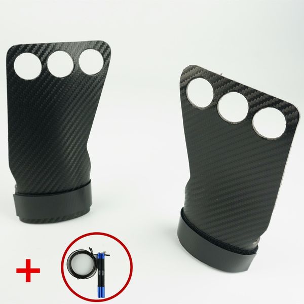 

3 hole carbon leather pull up hand grip fitness weight lifting hand gloves with jump rope ball bearing