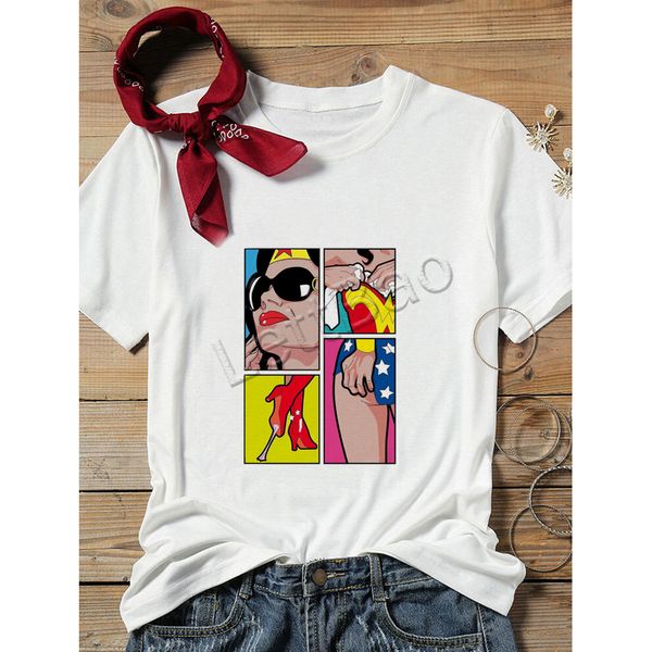 

funny t-shirt summer casual vogue the secret life of heroes pop comic art tees soft o-neck cotton shirt, White