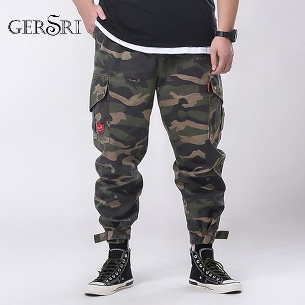 

gersri cargo pants men camouflage mens pockets harem joggers pants man hiphop fashion casual autumn sweatpants trousers teenager, Black