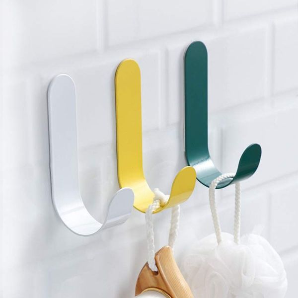 

self-adhesive hook punch hook kitchen wrought iron wall door hanger sticky household coat hat rackcmma