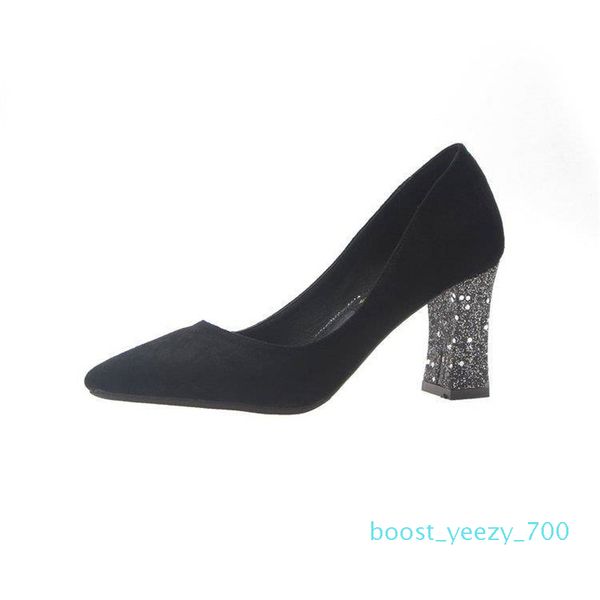 

pointed suede high heels pumps women shoes 2019 new spring autumn wild sequins square heel shallow bling female shoes b70, Black