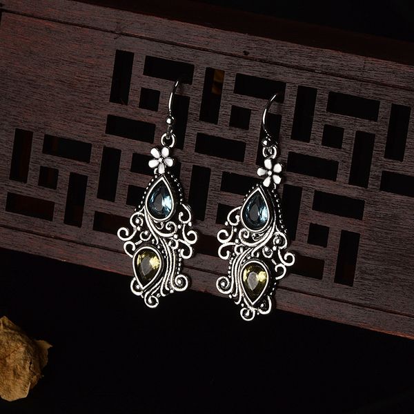 

creative water drop pear zirconia drop earrings european vintage flower dangle earrings for women banquet party jewelry brincos, Silver