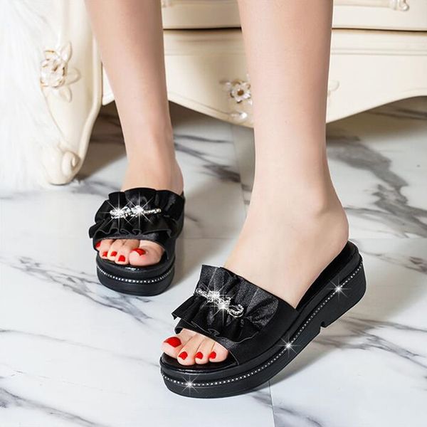 

2020 women slippers new sandals open toe slides rhinestone non-slip flat sandals women flip flops ladies roman beach shoes woman, Black