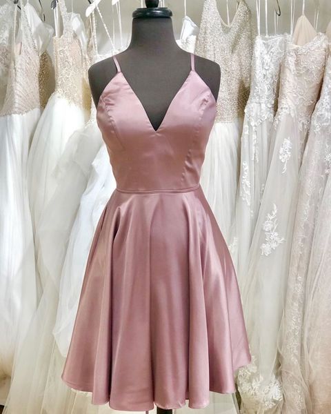 

spaghetti straps v neck prom dress a line short cocktail dresses for homecoming party custom made, Black