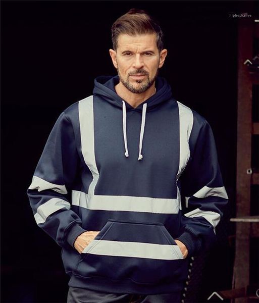 

men fleece hoodies plus size long sleeve hoodies mens warm pullover sweatshirts reflective sanitation overalls loose casual, Black