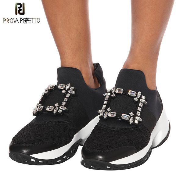 

prova perfetto new air mesh crystal trainers creeper sneakers women casual shoes thick bottom platform rhinestone tenis feminino, Black