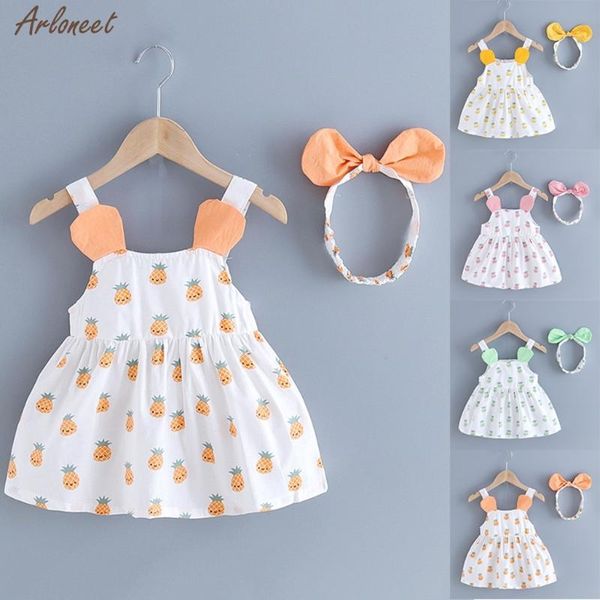 

summer toddler kids baby girls sleeveless pineapple princess dress headbands outfits kids party new dress baby fashion new, Red;yellow