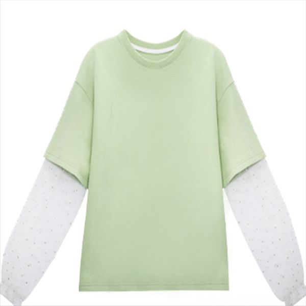 

mesh perspective splicing sleeve niche sweet t- women's loose flannel jacquard t-shirt jacquard sunscreen shirt, White