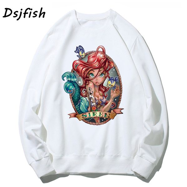 

hoodies women punk princess tattoo cartoon mermaid princess hoodie sweatshirts girl winter fashion cool long sleeve hoody girls, Black