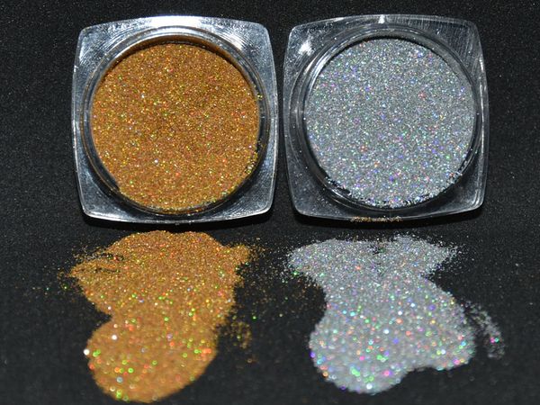 

2 jars/ set rainbow gold &silver colors holographic glitter dust for glitter nail art, nail polish and, Silver;gold