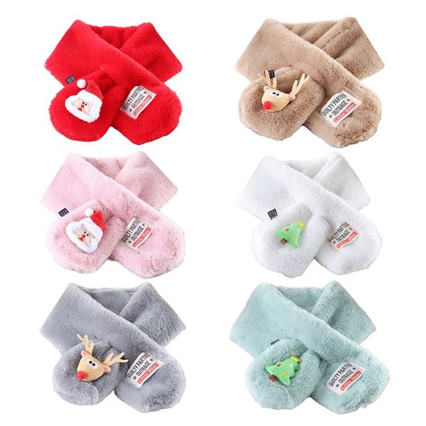 

toddler kids christmas plush collar scarf 3d cartoon applique winter neck wrap, Blue;gray