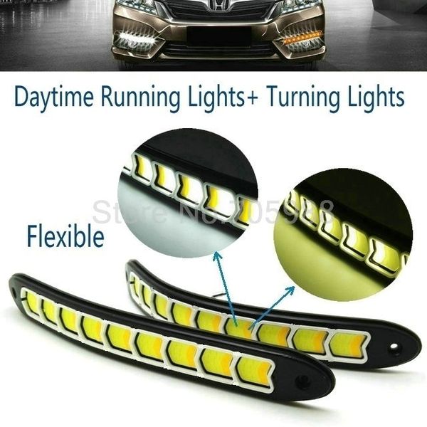 

new cob led drl daytime running lights white with turning signal lights yellow amber for car trucks