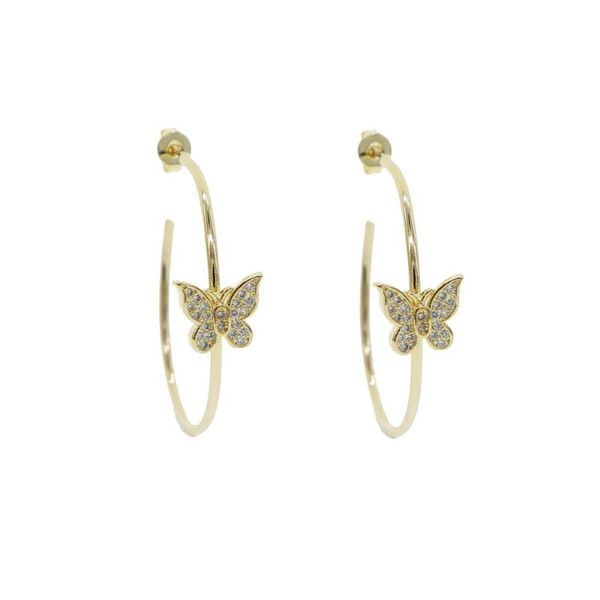 

delicate cute crystal animal butterfly big hoop earrings for girl ladies new fashion wedding wholesale jewelry gift, Golden;silver
