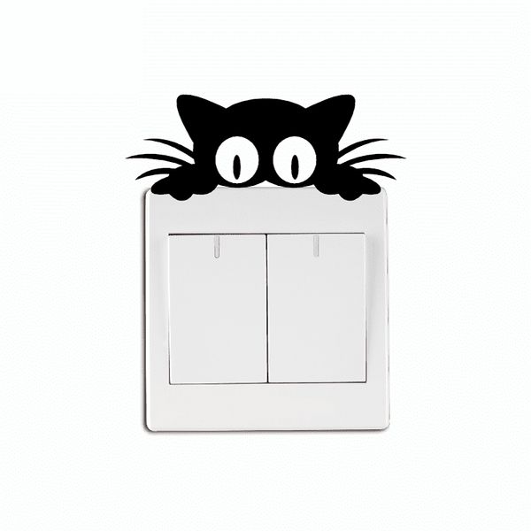 Cat Head Light Switch стикер Забавный мультфильм животных виниловые наклейки на стену для детей