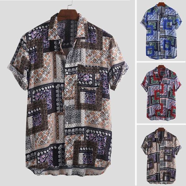 

летняя мода мужчины гавайская рубашка с коротким рукавом печатный дышащий вскользь свободные верхние части высокого качества камиза кнопка п, White;black
