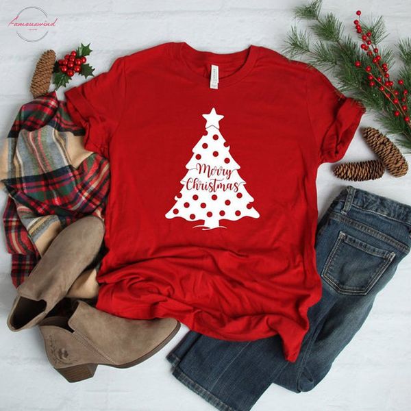 

merry christmas t shirt women cute christmas tree graphic tees women aesthetic clothes short sleeve o neck q 779, White