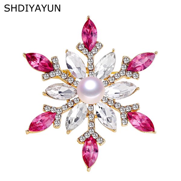 

shdiyayun 2019 pearl brooch natural freshwater pearl snowflake brooch simple pins for women wedding jewelry women's accessories, Slivery;golden