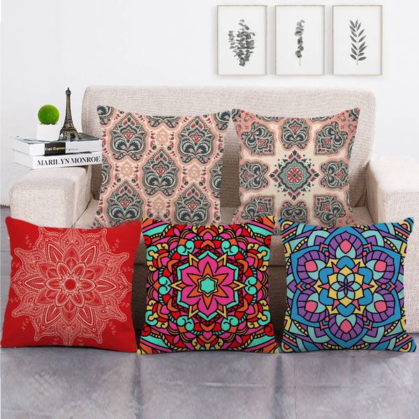 

45cm*45cm round geometry of mandala linen/cotton throw pillow covers couch cushion cover home decor pillow