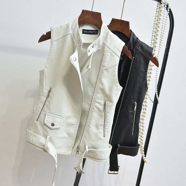 

autumn pu locomotive skin vest woman short a all-match thin sleeveless skin vest waistcoat loose coat, Black