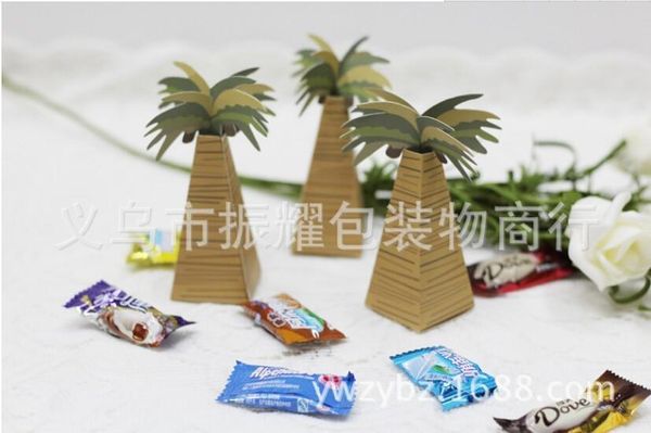 

wholesale- 50 pieces creative diy palm tree design paper storage candy box coconut tree sweet wedding favor box