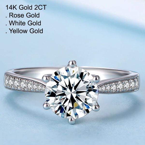 

14k white gold 2 moissanite diamond ring women classic trendy wedding party engagement anniversary ring 2 ct d color, Golden;silver