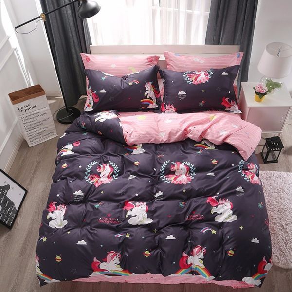 

home textile cartoon unicorn bedding sets colorful rainbow and cloud pattern duvet cover set striped bed sheet pillowcases