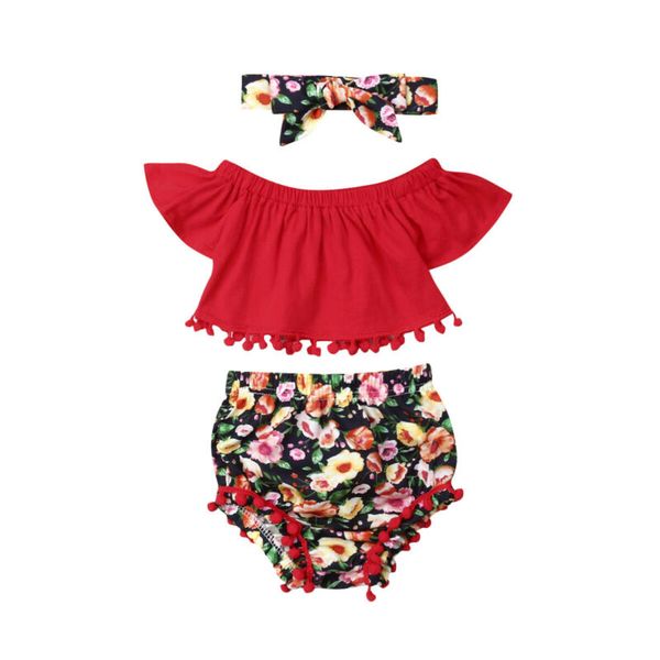 

сладкий infant baby girl flower кисточки шорты outfit -sleeve топ брюки летние 2 шт одежды, White