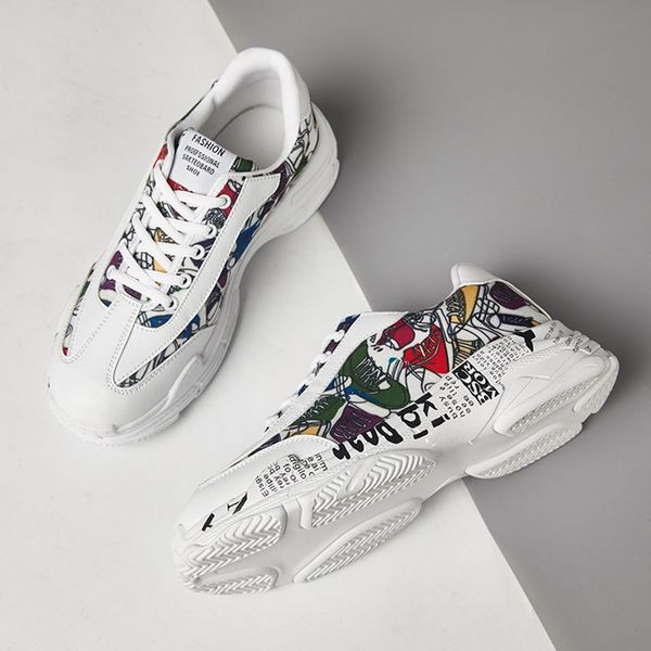 

2019 mens sneakers graffiti comfortable casual mens fashion casual shoes breathable laceup sport walking shoes sneakers, Black