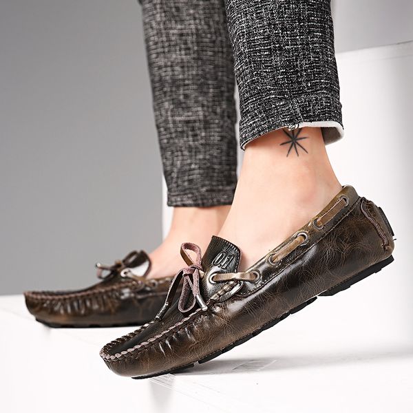 

fashionable shoes popular genuine leather bean shoes men's first layer leather casual men's, Black