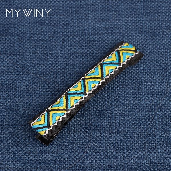 

6 colors fashion grid stripe embroidery ethnic hair clip, colorful fabric vintage hair jewelry