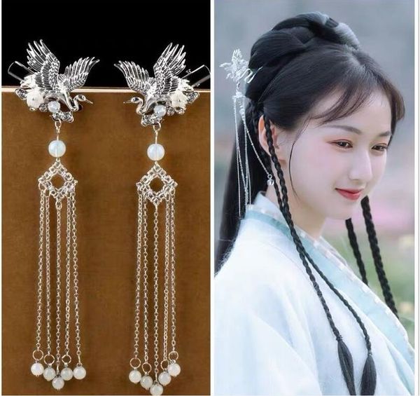 

retro style hair clips, hanfu, tiara, cheongsam, accessories, court, hair, chinese bridal step, tassel hair accessories, Silver