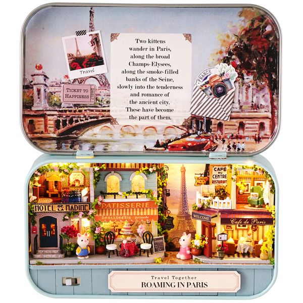

box theatre dollhouse miniature toy with furniture rabbit diy miniature doll house led light toys for children birthday gift q10