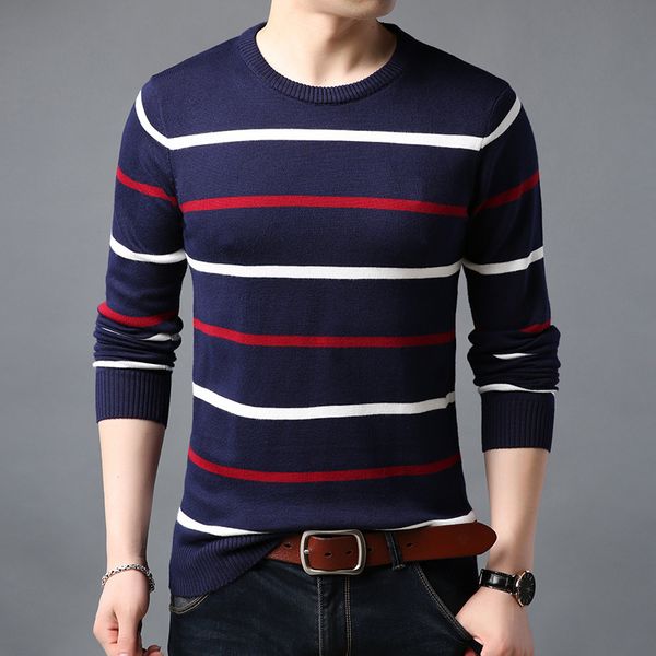 

new autumn winter wool slim fit sweater pullover men cotton clothing casual striped jumper coat dropshipping, White;black