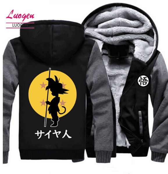 

usa size japanese anime son goku hoodies men's jackets winter warm coat zipper hooded fleece thick coat plus size, Black;brown