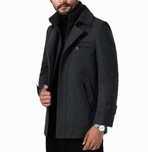 

2019 новый стиль европа и америка мужской овец средней длиной толстого откидной воротник мода повседневная мужская одежда шерстяной куртки, Black;brown