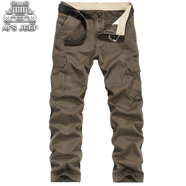 

cargo men pants autumn winter pockets design loose plus size army casual breathable natural cotton dense lining neatly, Black
