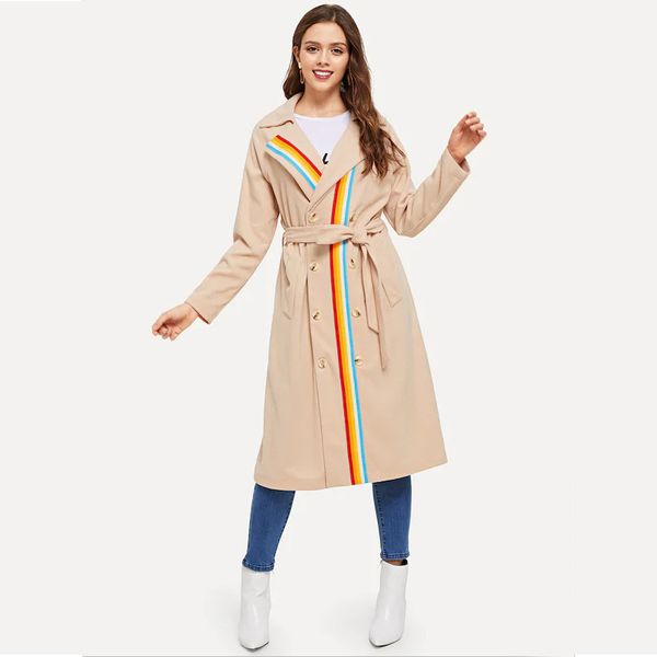 

2018 зима новый ulazzng сплошной цвет пояса длинный абзац над коленом drawstring ветровка европа и америка досуг bf ветер куртка, Tan;black