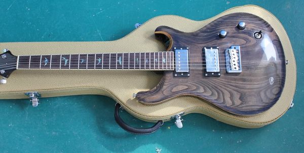 

custom reed smith brown grey ash electric guitar rosewood fingerboard abalone birds inlay, natural wood binding, double locking tremolo