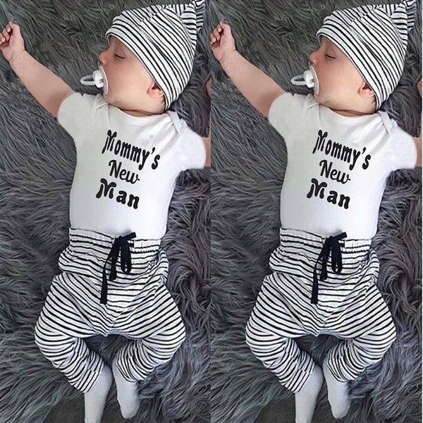 

baby boy одежда 2019 лето baby boys одежда наборы новорожденный хлопок печатный с короткими рукавами комбинезон + брюки + шапка дети 3 шт. к, White