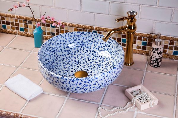 Bue e bianco cinese Jingdezhen Art Counter Top design lavabo in ceramica per sala da pranzo